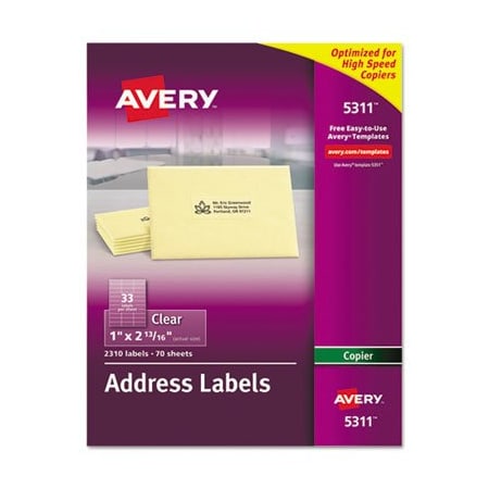 Avery, COPIER MAILING LABELS, COPIERS, 1 X 2.81, CLEAR, 70PK